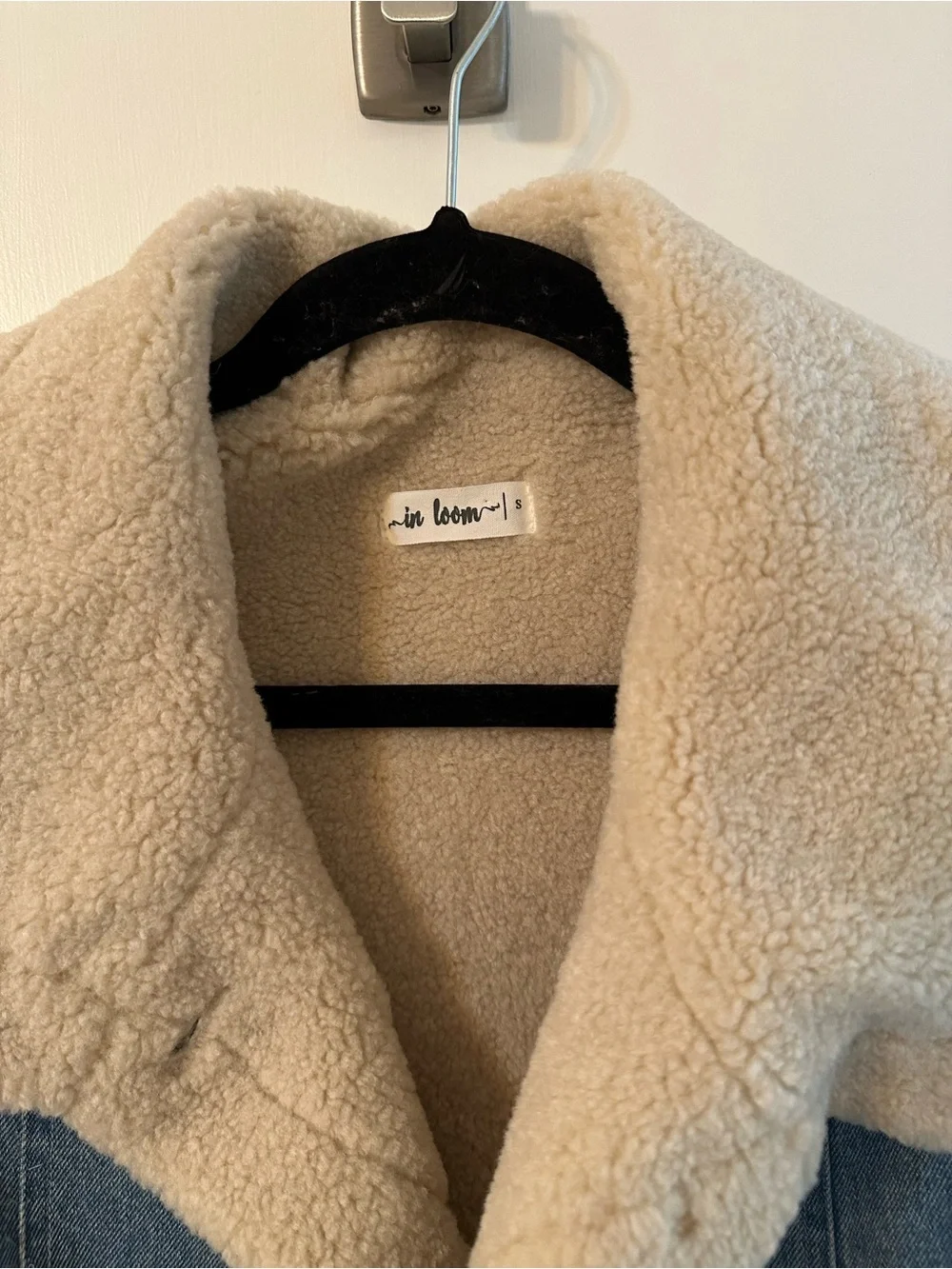 Oversized brand new Sherpa-Lined Denim Jacket - Light Blue with Cream Sherpa